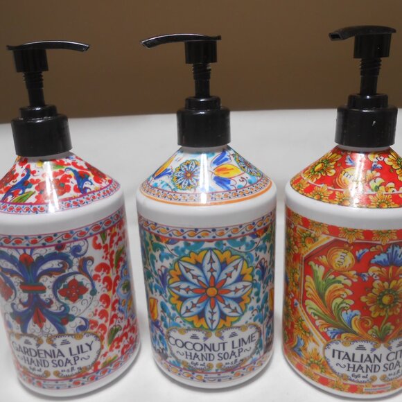 LOT 3 HOME & BODY CO. COLORFUL SOAP DISPENSER CONTAINERS PUMP STYLE 21.5 FL OZS. - Picture 8 of 9